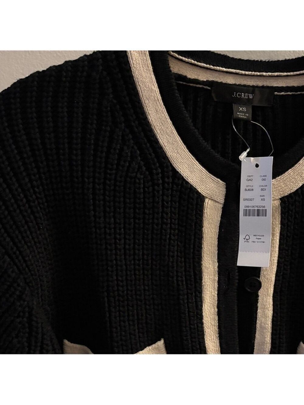 J. Crew Black Cardigan with Cream Trim - Picture 2 of 4
